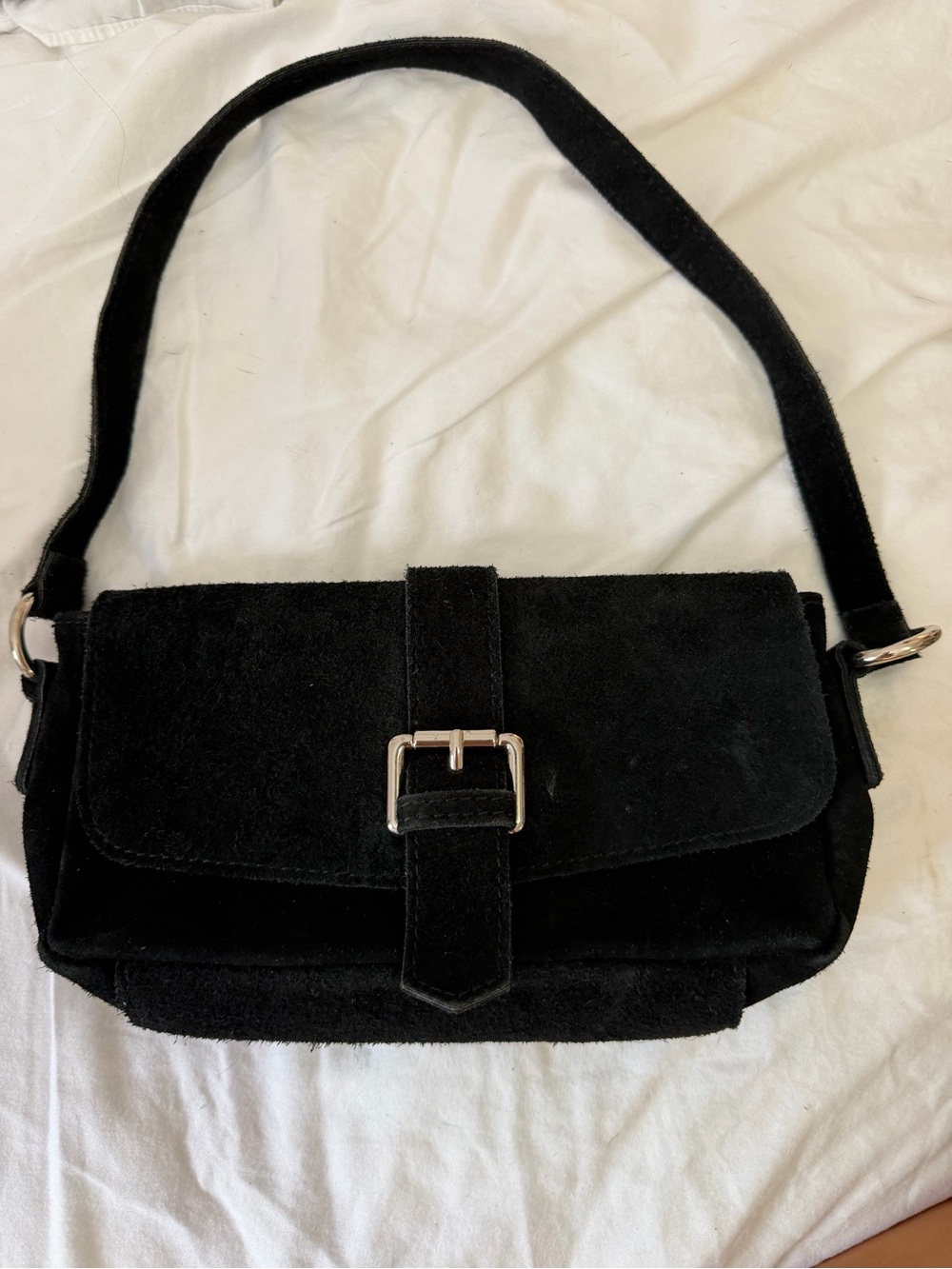 Brandy melville Black Suede Shoulder Bag with Buckle Detail
